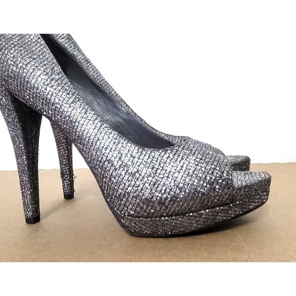 Vera Wang Selima Silver Glitter Peep Toe Platform Stiletto Pumps Womens Size 7 - Picture 8 of 12